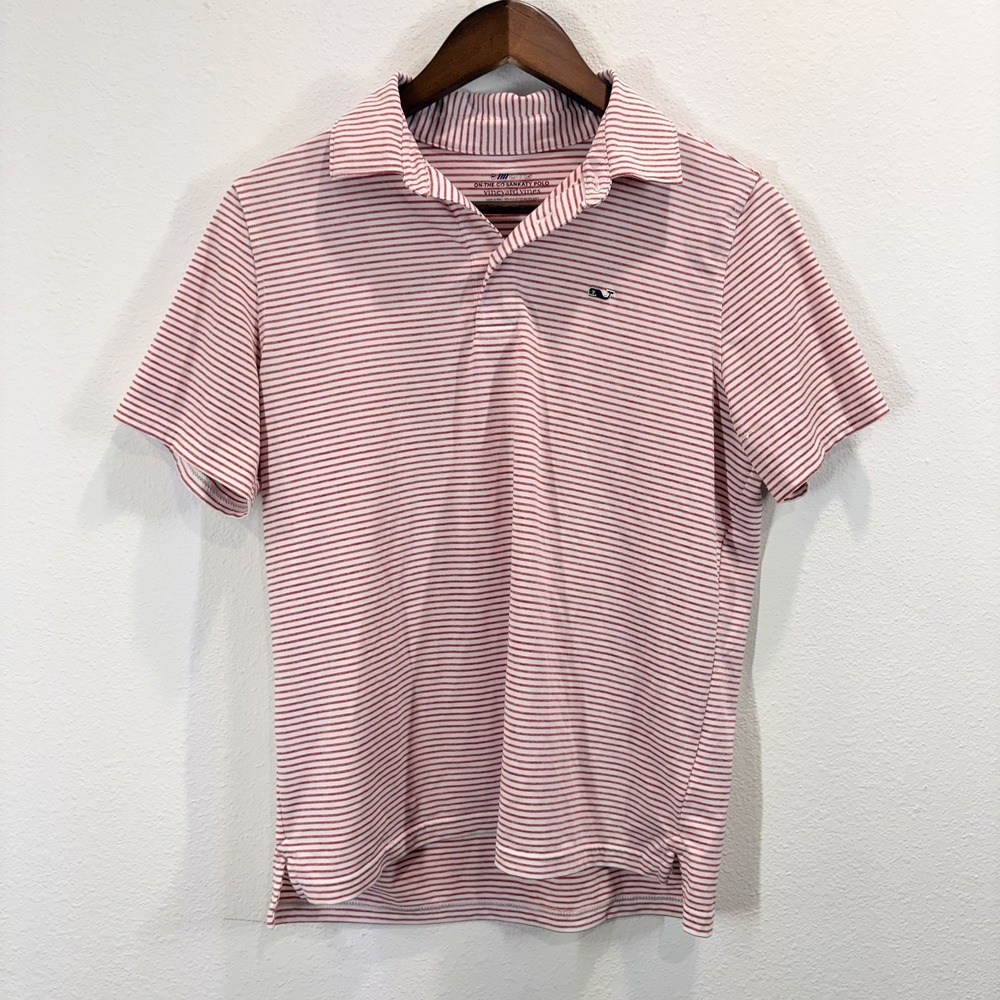 Vineyard Vines Boys Sankaty Performance Polo Shirt Red White Striped Size L